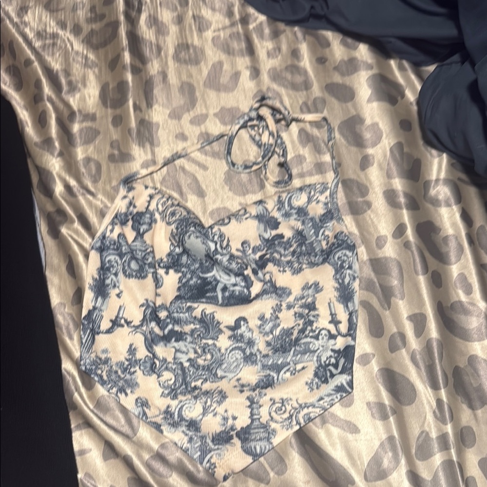 SHEIN Blue and White Halter Top